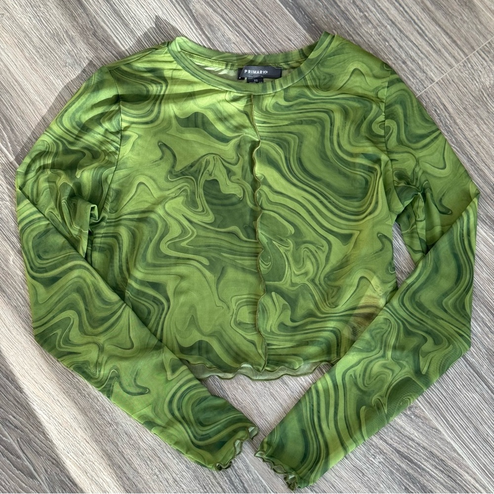 Primark Olive Green Marble Mesh Crop Top